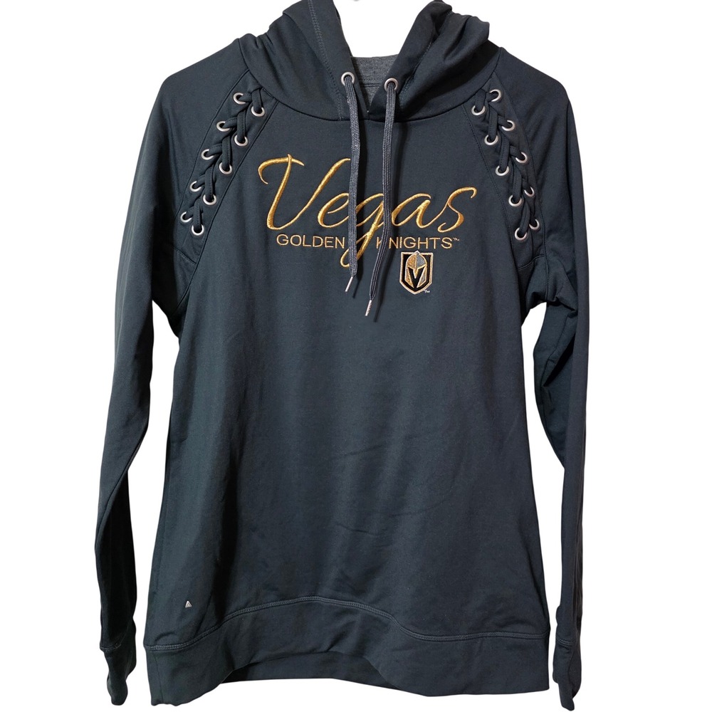 Antigua Womens Medium Hoodie Black Vegas Golden Knights NHL Lace Up Fan Gear